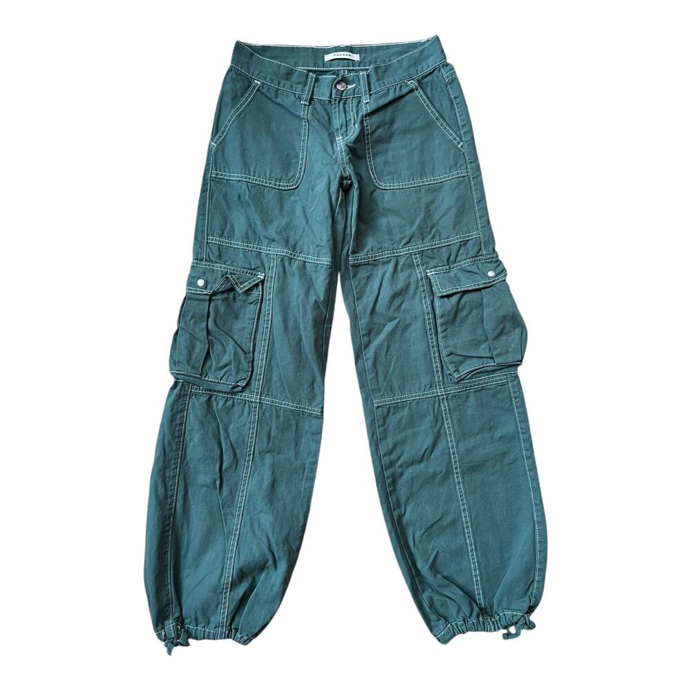 PacSun Green Low Rise Wide Leg Cargo Pants Drawstring Ankle Cotton Women's 23
